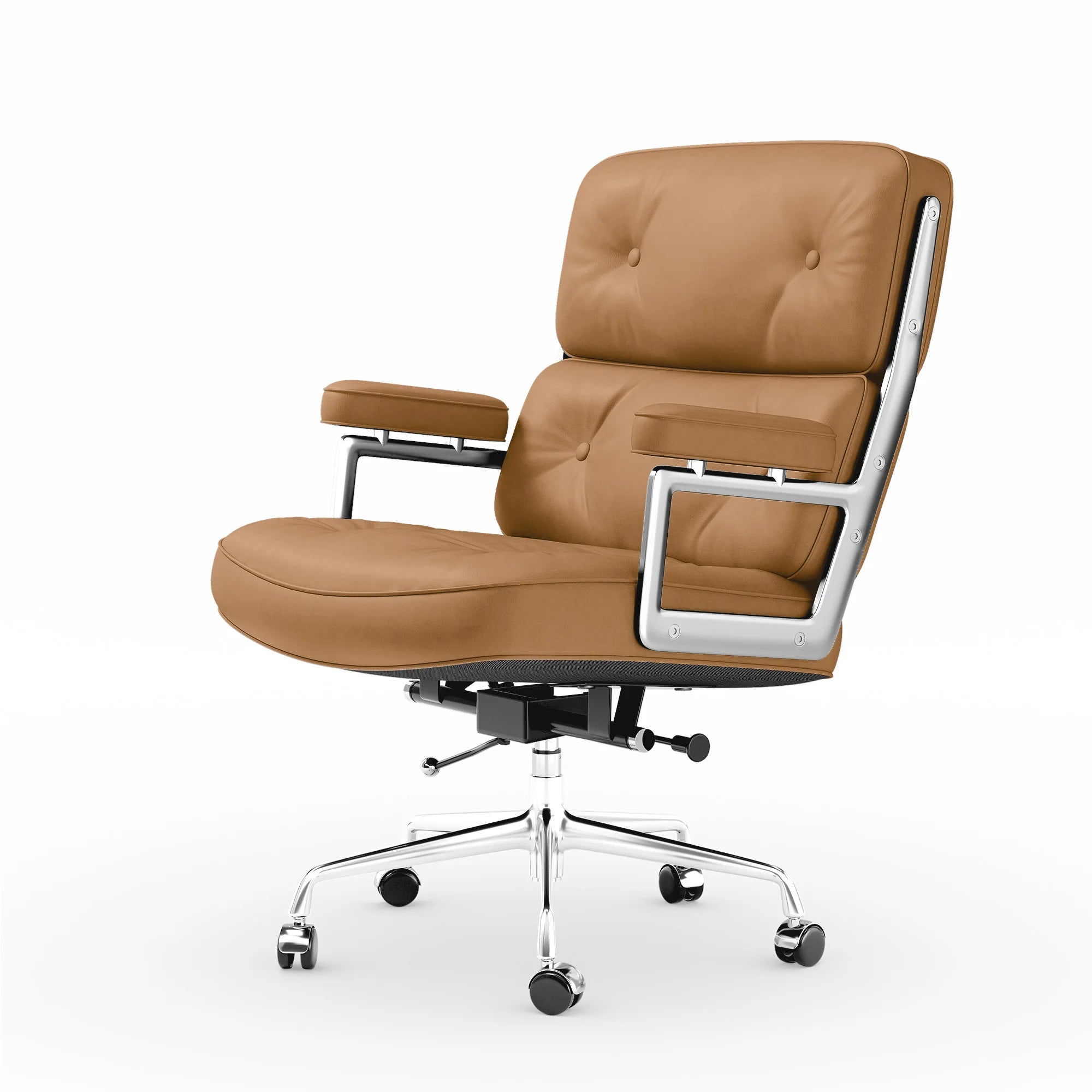Chaise de bureau réglable en cuir véritable – Cadre aluminium, accoudoirs, pivotante, bureau et salon