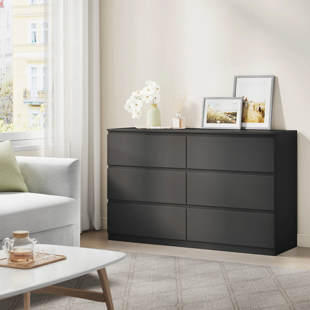 Commode moderne 6 tiroirs WOLTU – 120x40x75 cm, pour salon, chambre et couloir