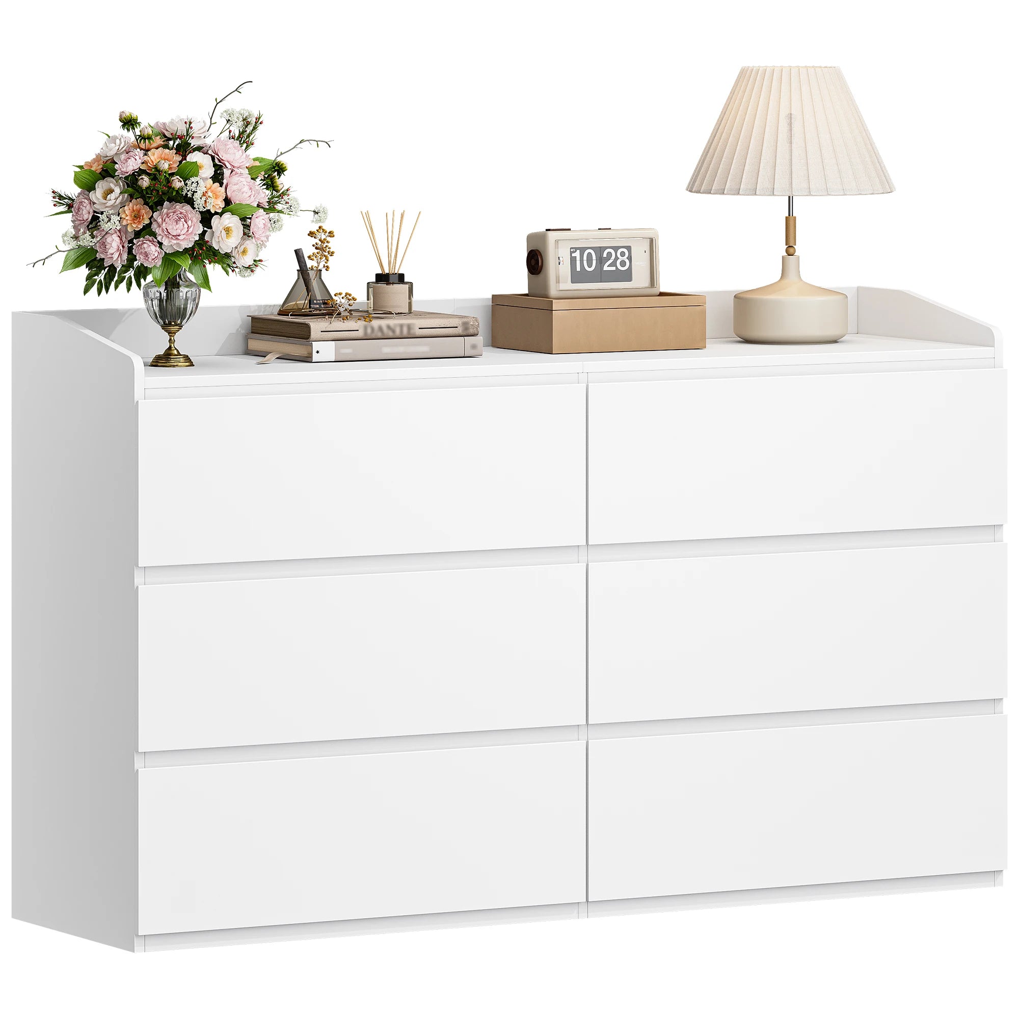 Commode Hzuaneri 6 tiroirs – Meuble de rangement avec plan de travail, style moderne, chambre et salon