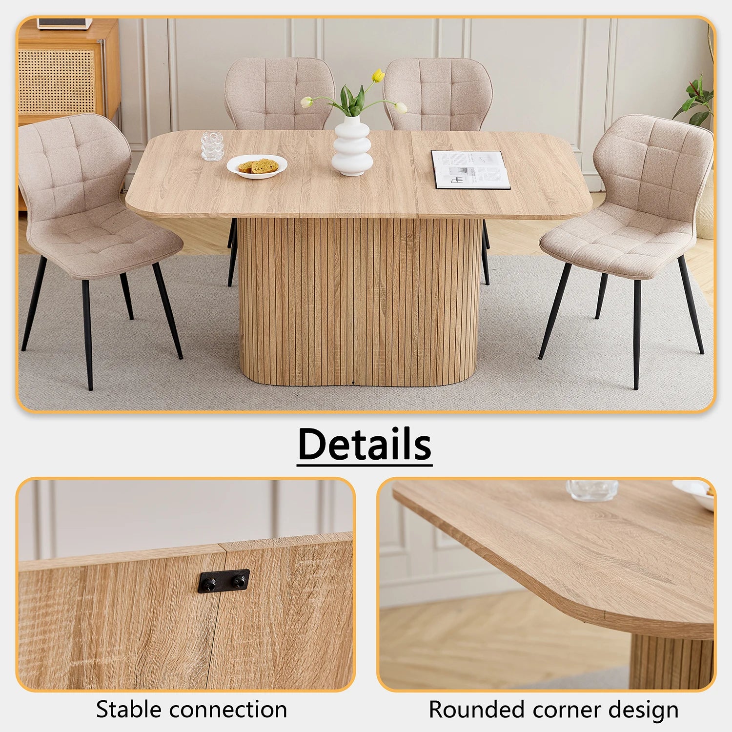 Table à manger rectangulaire en bois massif EGOONM – 4 à 6 personnes, 160x90 cm, salon et salle à manger
