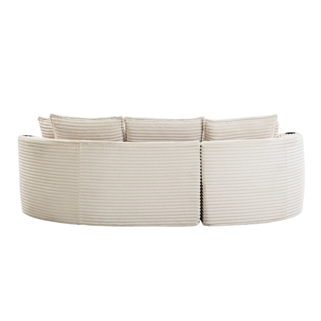 Canapé 3 places 250x152x82 cm – Velours côtelé beige, porte-gobelets, poches latérales, salon et bureau