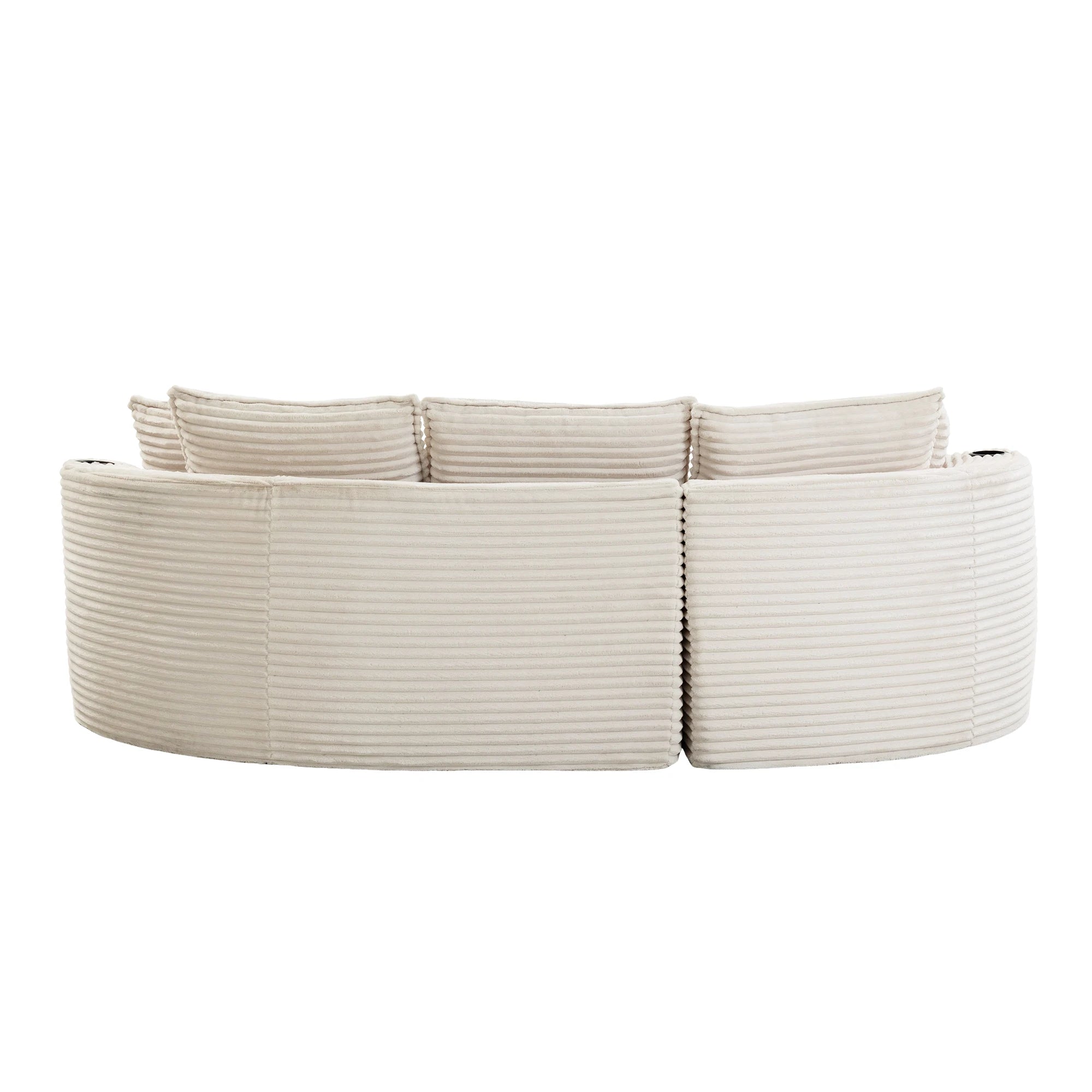 Canapé 3 places 250x152x82 cm – Velours côtelé beige, porte-gobelets, poches latérales, salon et bureau