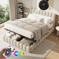 Lit rembourré double avec tête de lit LED et port USB – Matelas non inclus, sommier intégré