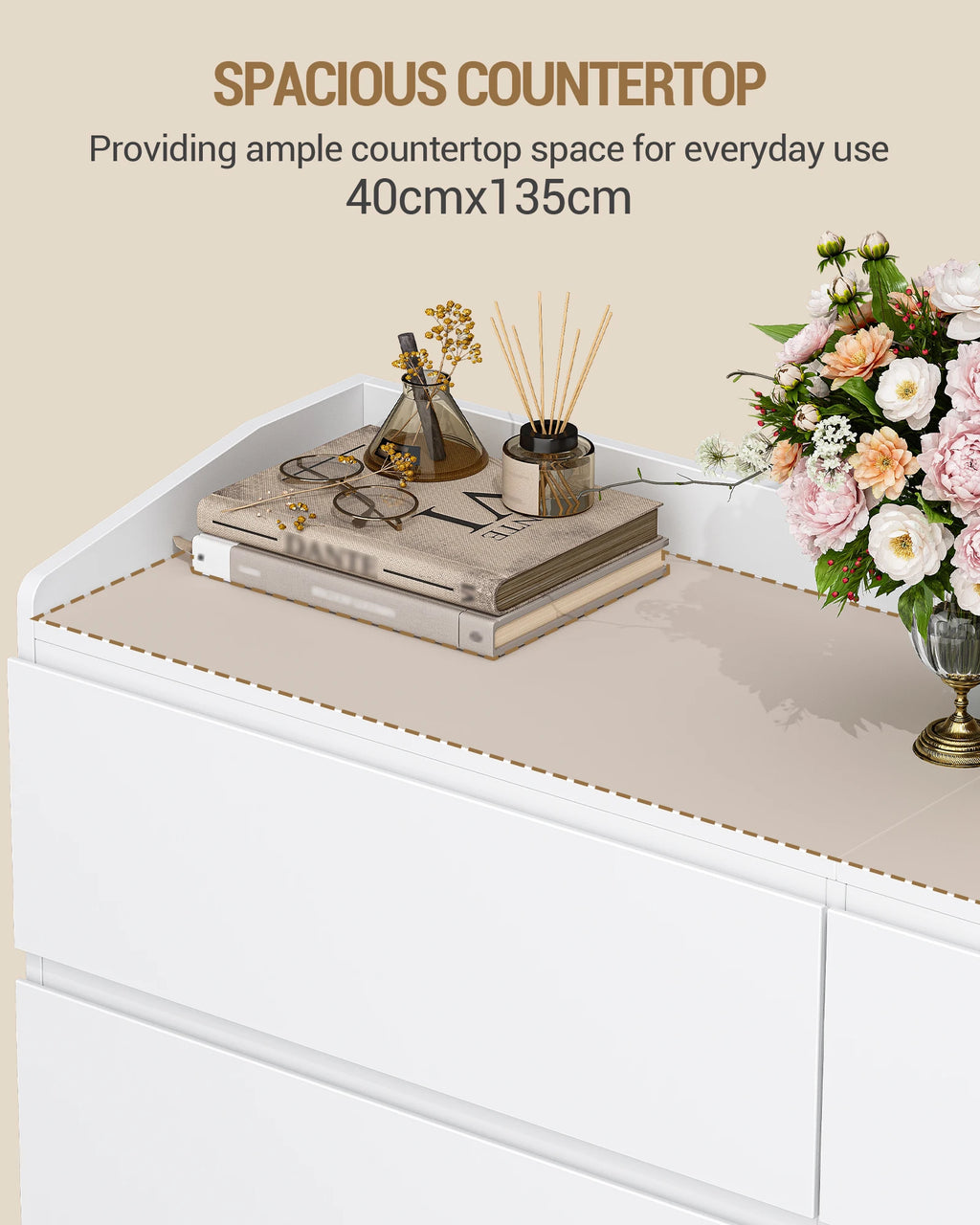 Commode Hzuaneri 6 tiroirs – Meuble de rangement avec plan de travail, style moderne, chambre et salon