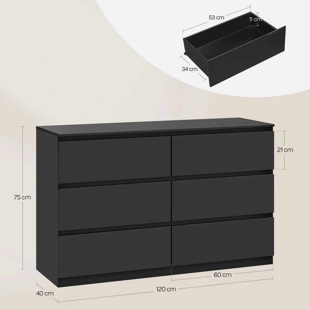 Commode moderne 6 tiroirs WOLTU – 120x40x75 cm, pour salon, chambre et couloir