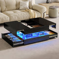 Table basse LED rectangulaire avec 2 tiroirs – Haut brillant, blanc ou noir, pour salon et chambre