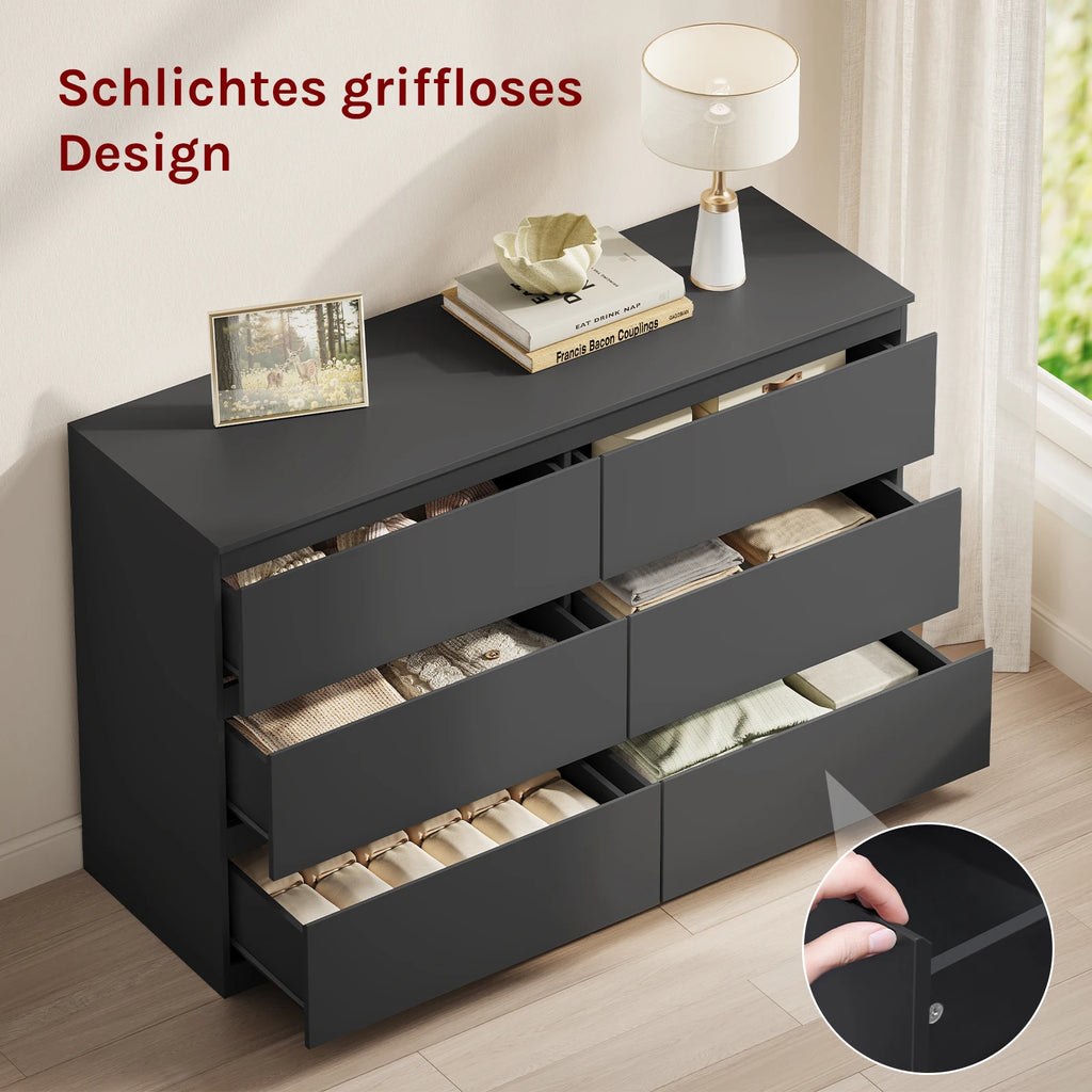 Commode moderne 6 tiroirs WOLTU – 120x40x75 cm, pour salon, chambre et couloir