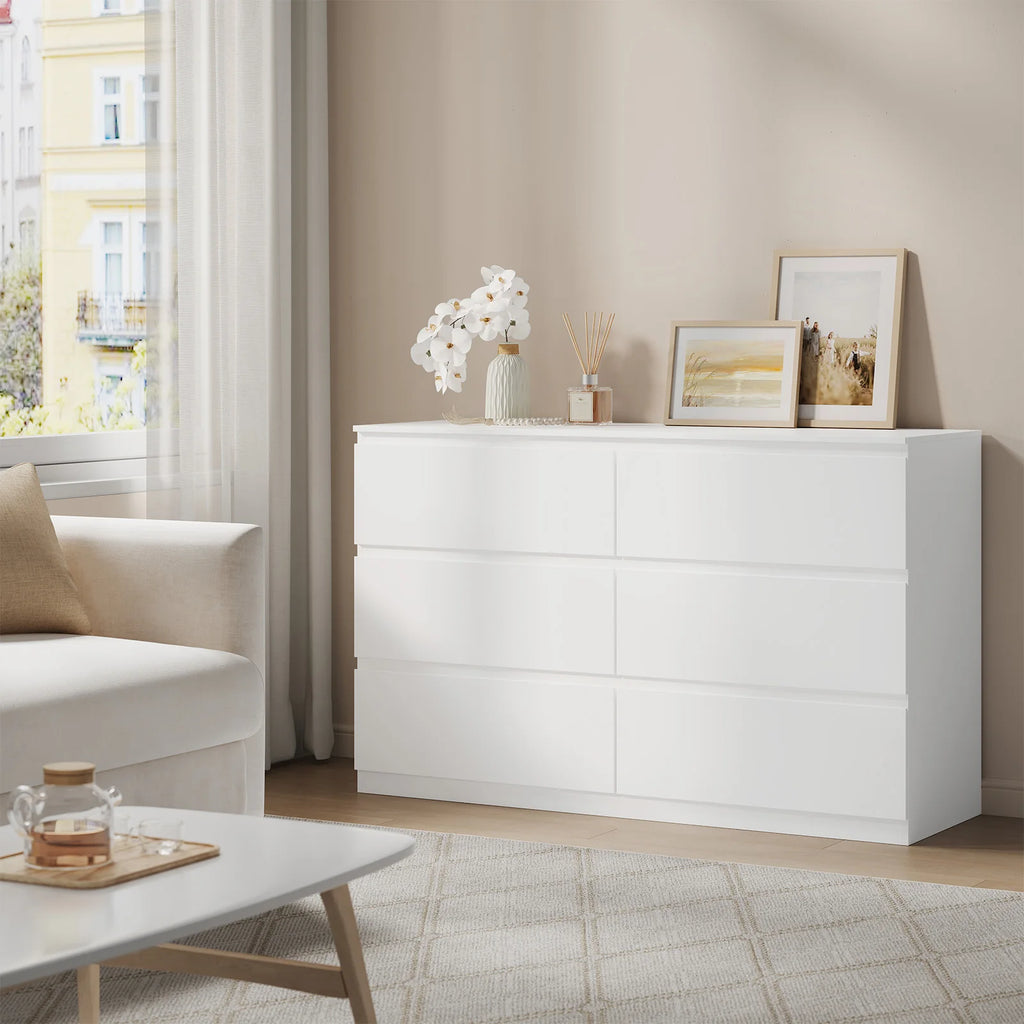 Commode moderne 6 tiroirs WOLTU – 120x40x75 cm, pour salon, chambre et couloir