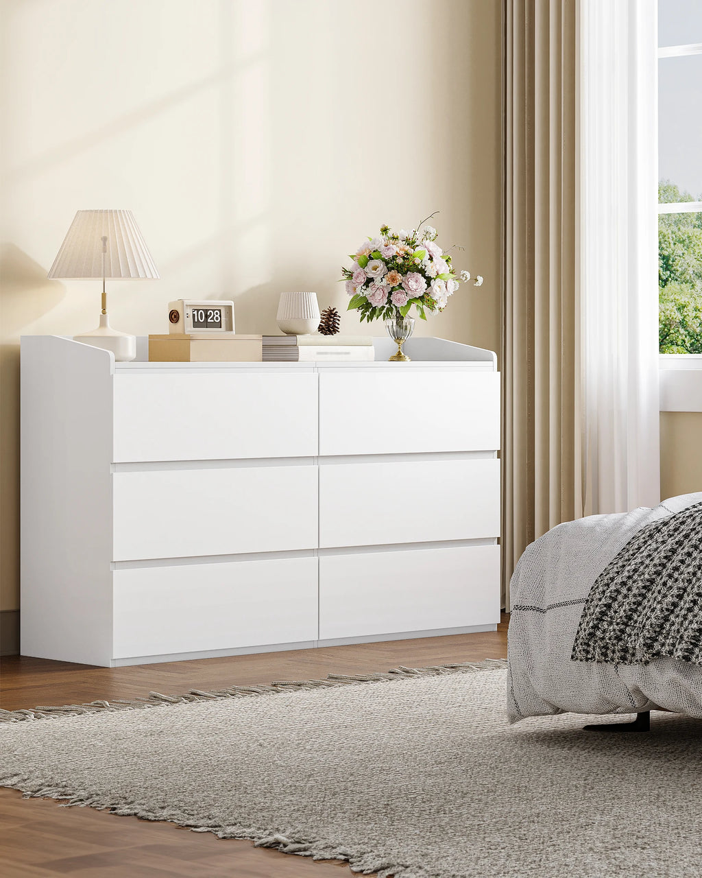 Commode Hzuaneri 6 tiroirs – Meuble de rangement avec plan de travail, style moderne, chambre et salon