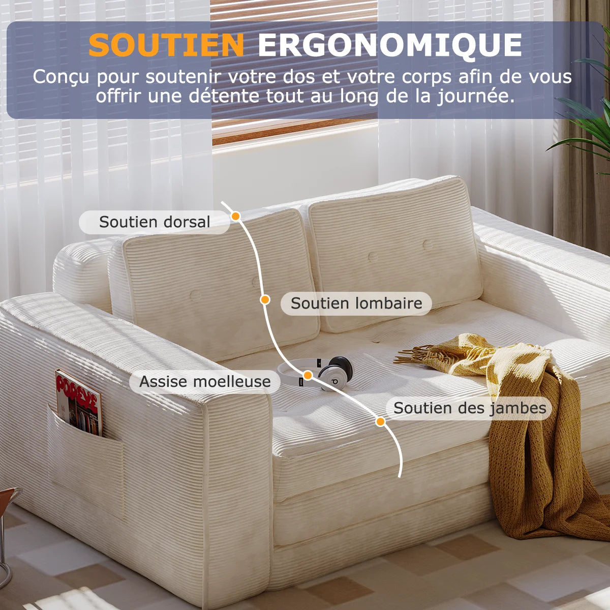 Canapé-lit convertible pliable – Avec oreillers, matelas et dossier, fauteuil lit portable pour salon et chambre