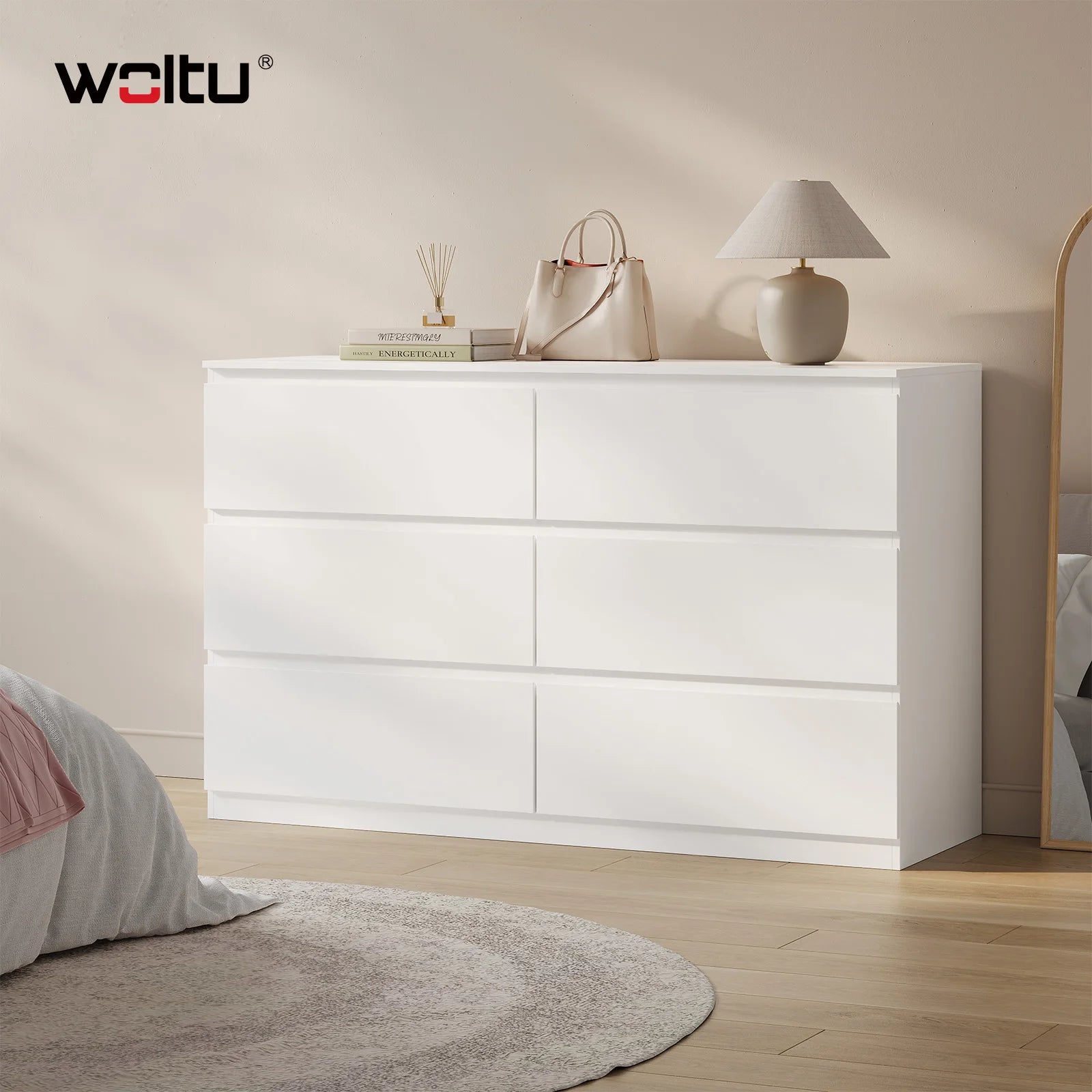 Commode moderne 6 tiroirs WOLTU – 120x40x75 cm, pour salon, chambre et couloir