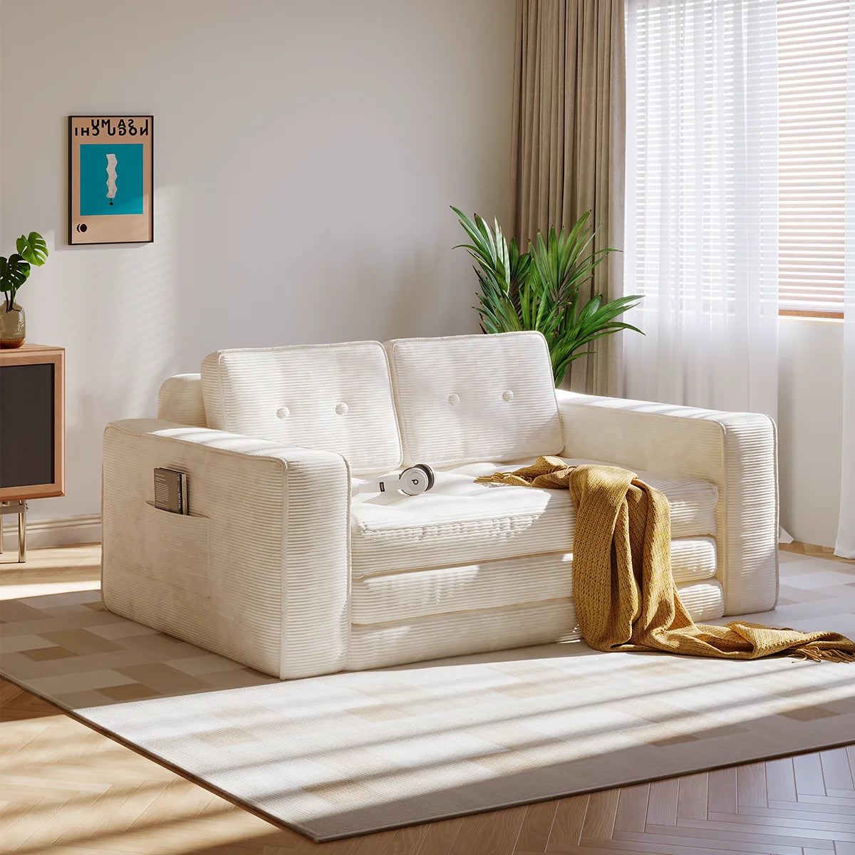 Canapé-lit convertible pliable – Avec oreillers, matelas et dossier, fauteuil lit portable pour salon et chambre