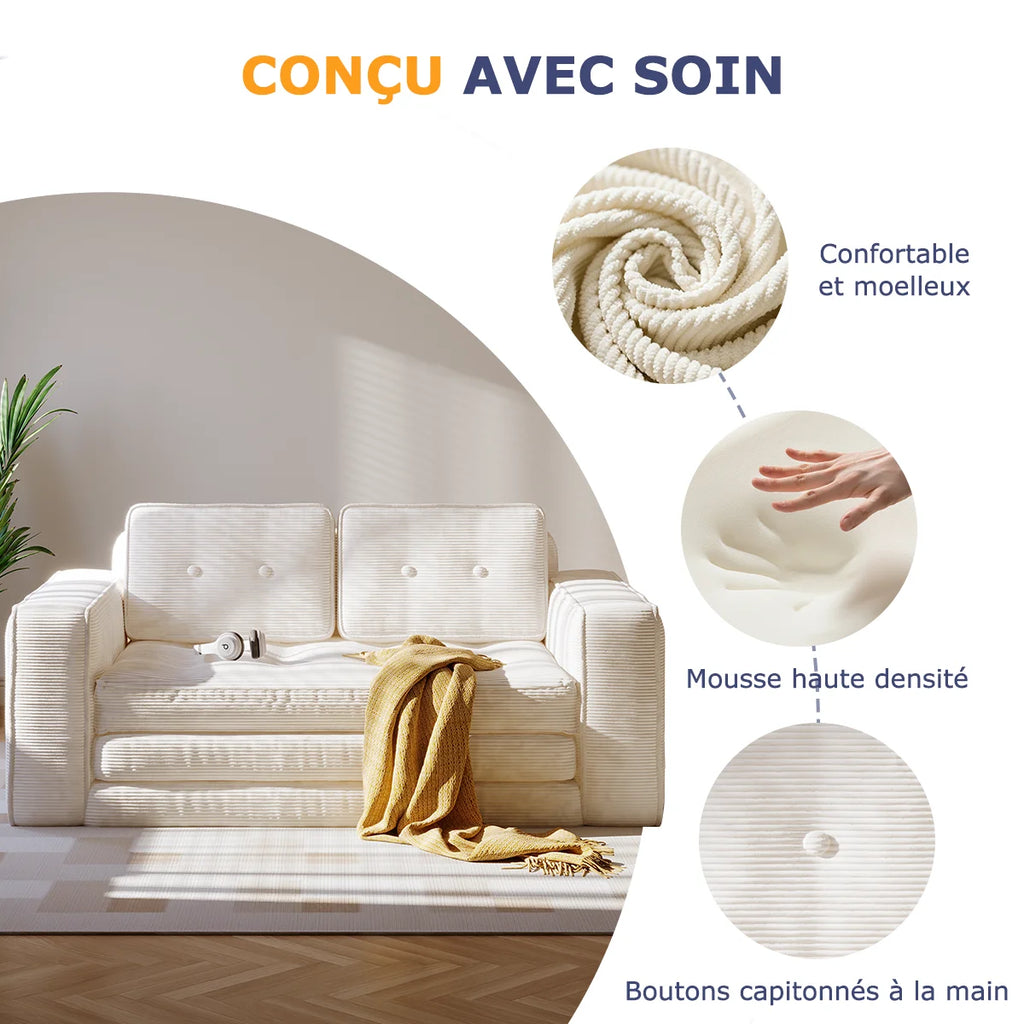 Canapé-lit convertible pliable – Avec oreillers, matelas et dossier, fauteuil lit portable pour salon et chambre