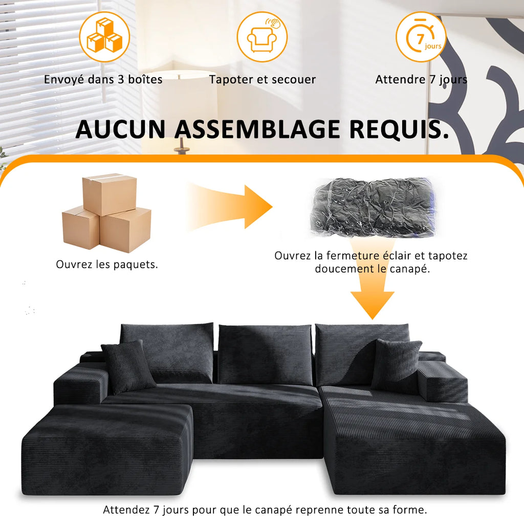 Canapé d'angle réglable 4 places – Canapé-lit pliable multifonction, sans cadre, pour salon et chambre