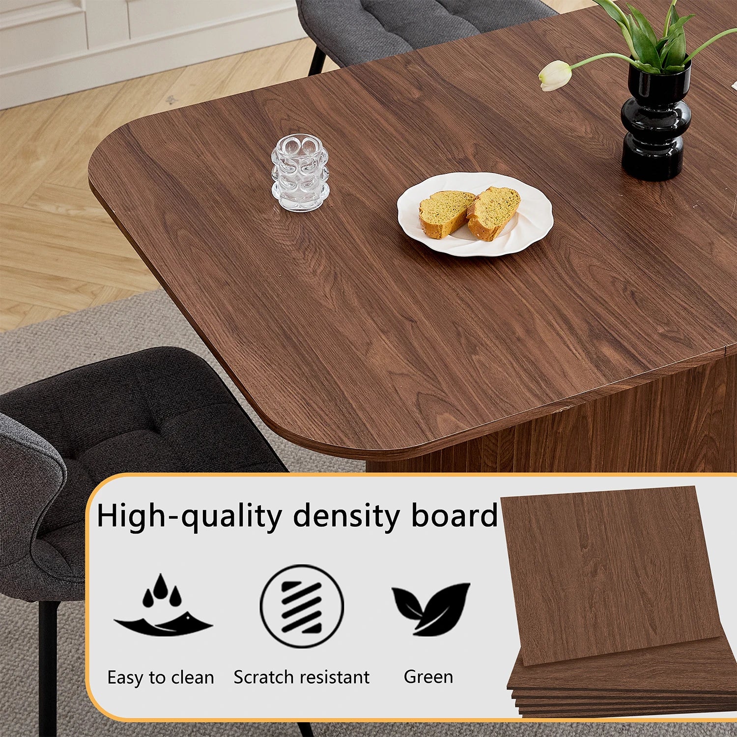 Table à manger rectangulaire en bois massif EGOONM – 4 à 6 personnes, 160x90 cm, salon et salle à manger