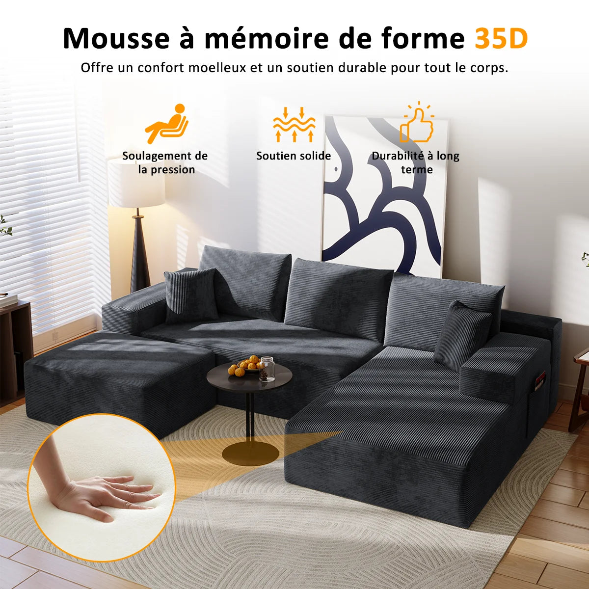 Canapé d'angle réglable 4 places – Canapé-lit pliable multifonction, sans cadre, pour salon et chambre