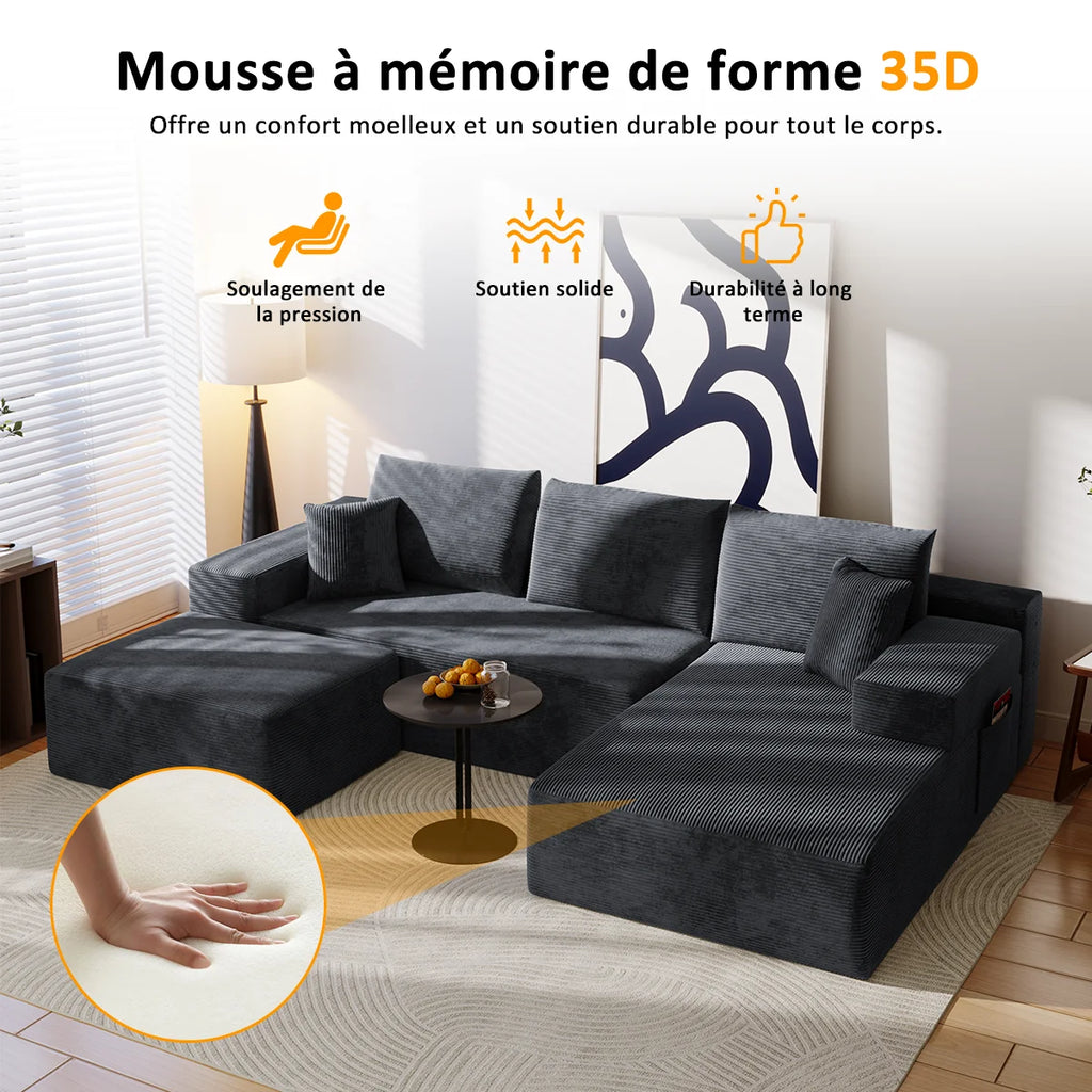 Sofá esquinero ajustable de 4 plazas comprimible – Sin marco, multifunción, sofá cama modular para salón y dormitorio