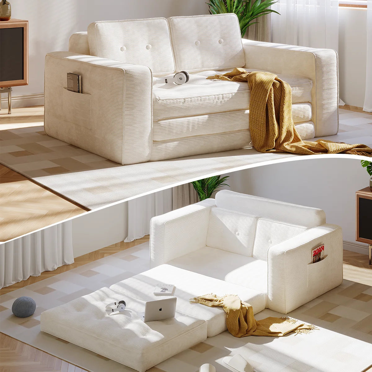 Canapé-lit convertible pliable – Avec oreillers, matelas et dossier, fauteuil lit portable pour salon et chambre