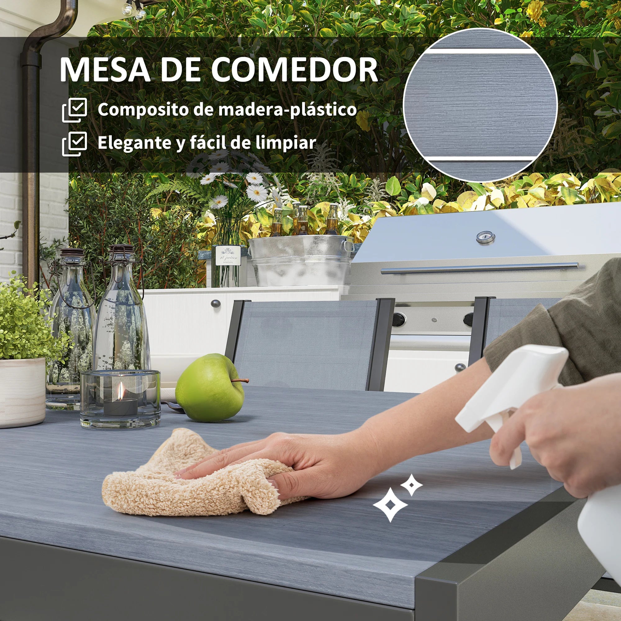 Ensemble table et chaises de jardin Outsunny – Chaises empilables, cadre acier, gris clair, terrasse et patio