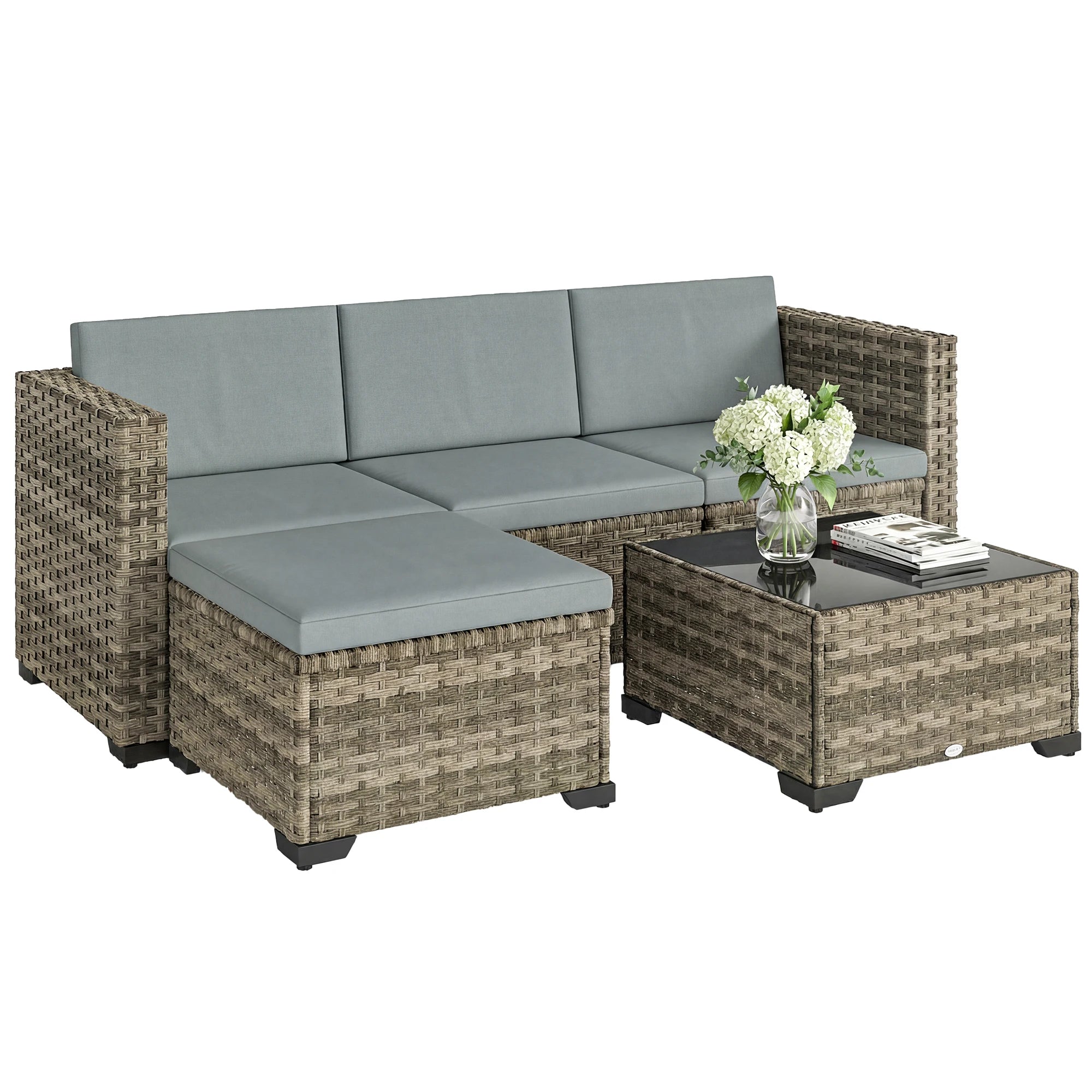 Salon de jardin Outsunny en rotin 5 pièces avec coussins – Mobilier extérieur terrasse et jardin