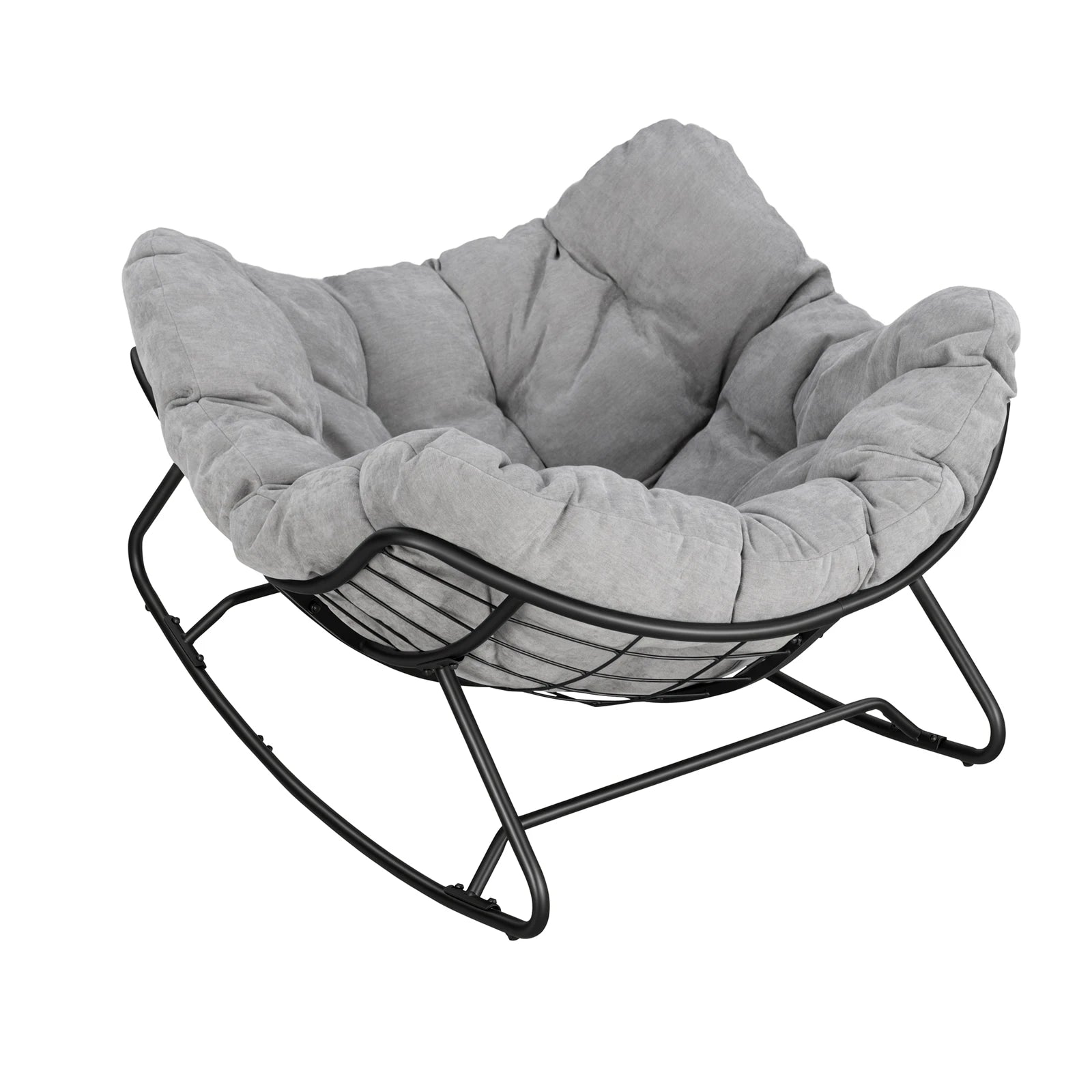 Rocking chair WOLTU forme œuf – Fauteuil à bascule avec coussin chenille, cadre métal, 150 kg, salon et balcon