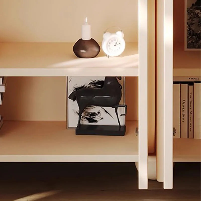 Meuble de rangement derrière canapé style français luxe – Blanc avec portes, console salon tendance