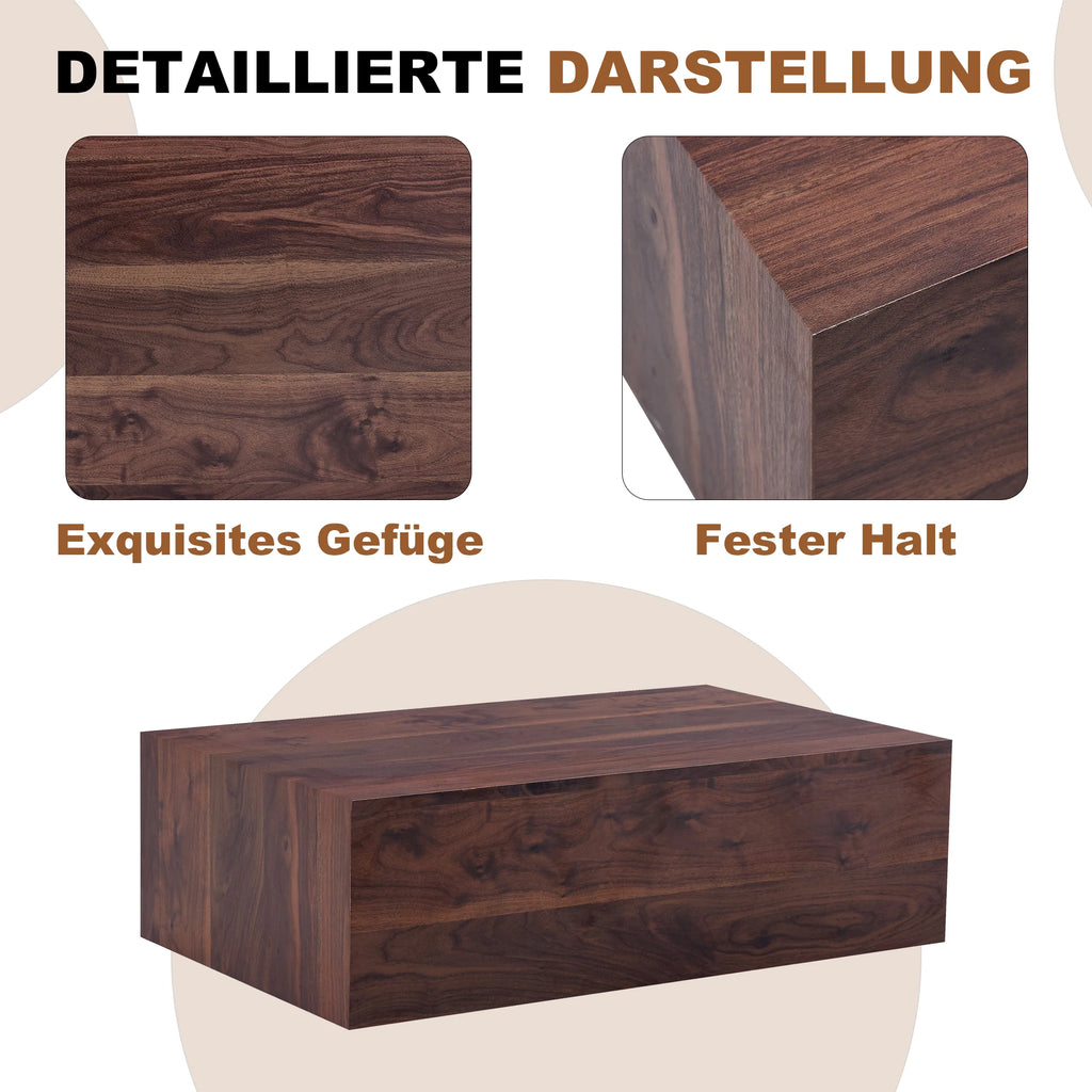 Table basse rectangulaire avec structure monobloc & pieds antidérapants – MDF noyer, entretien facile, salon