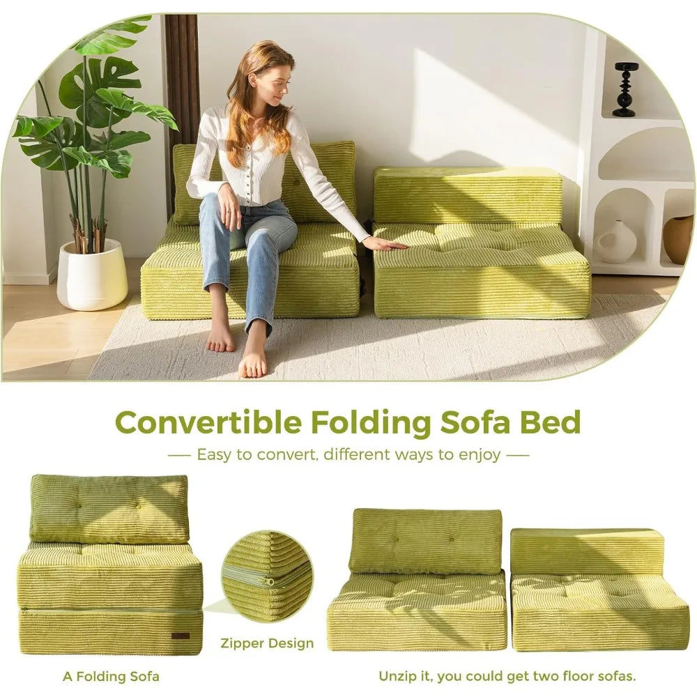 Fauteuil-lit pliant 4-en-1 – Mousse haute densité, canapé sol multifonction pour salon et chambre