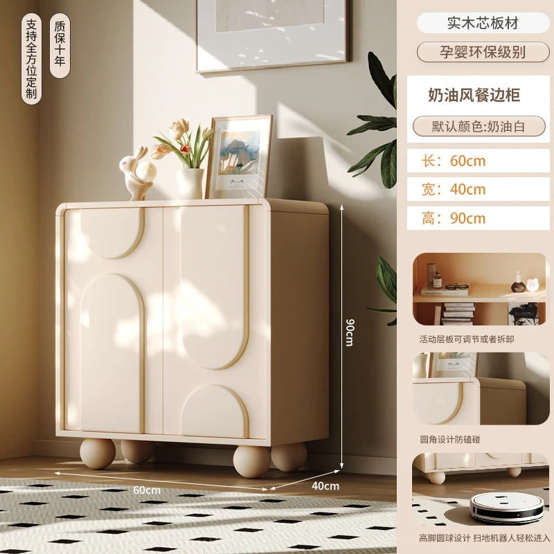 Meuble de rangement derrière canapé style français luxe – Blanc avec portes, console salon tendance
