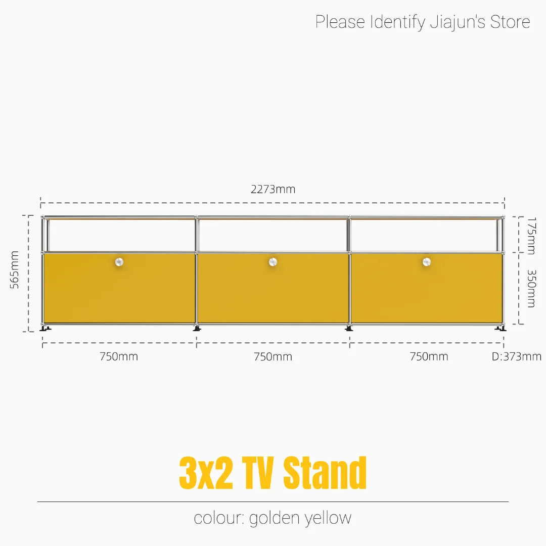 Meuble TV bas modulaire 3 niveaux – Buffet avec portes rabattables, cadre acier, style minimaliste