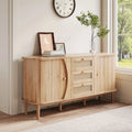 Buffet en rotin avec portes coulissantes – Étagères réglables, plateau arrondi, style naturel