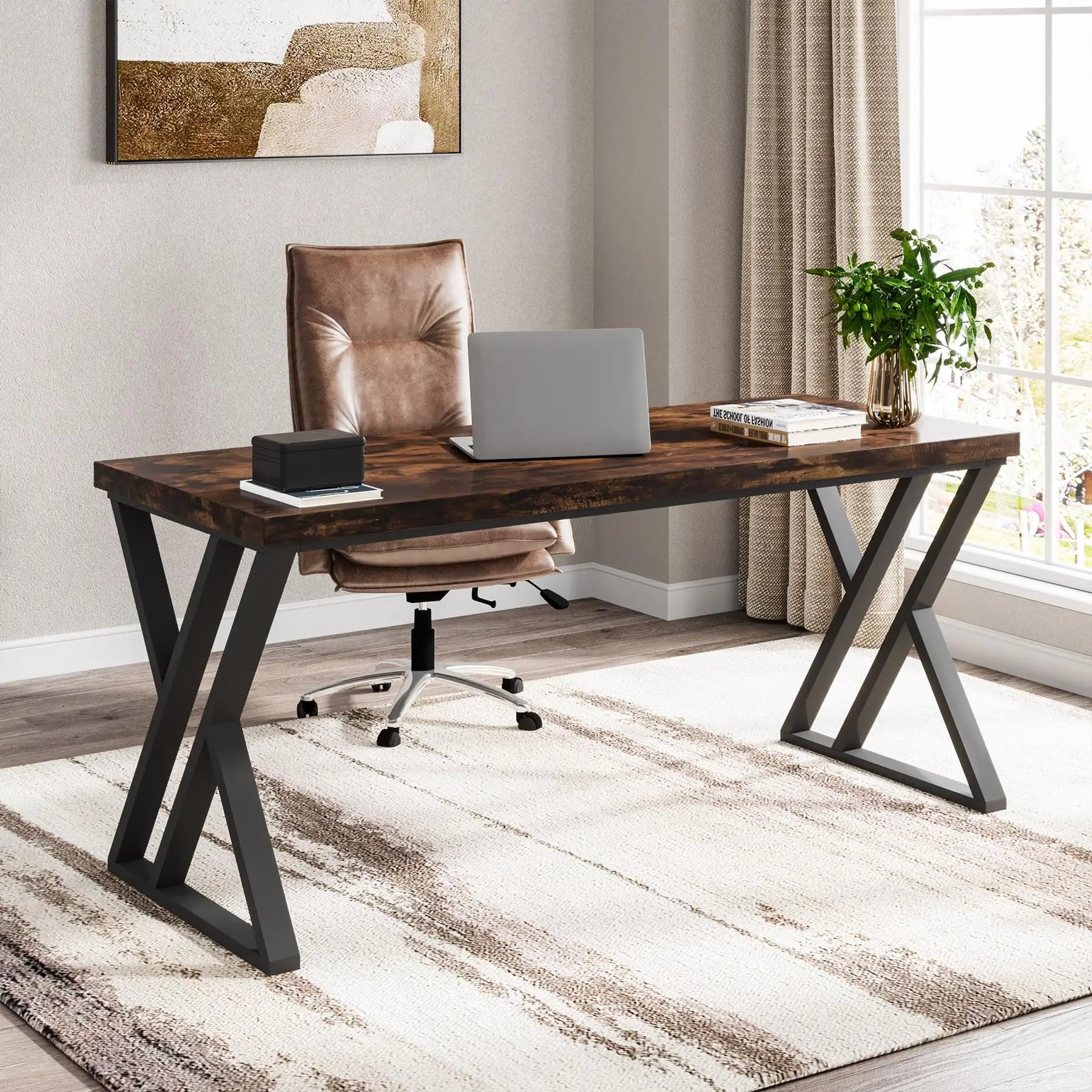 Bureau informatique Tribesigns 140 cm – Bureau d'étude robuste avec pieds en Z, style moderne