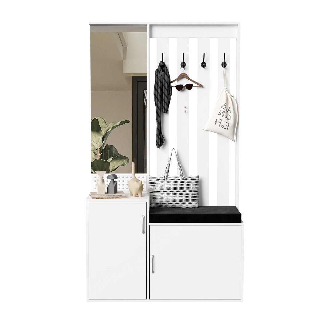 Meuble d'entrée Comanlai 5-en-1 – Porte-manteau, banc à chaussures, armoire, miroir et penderie, chambre et couloir