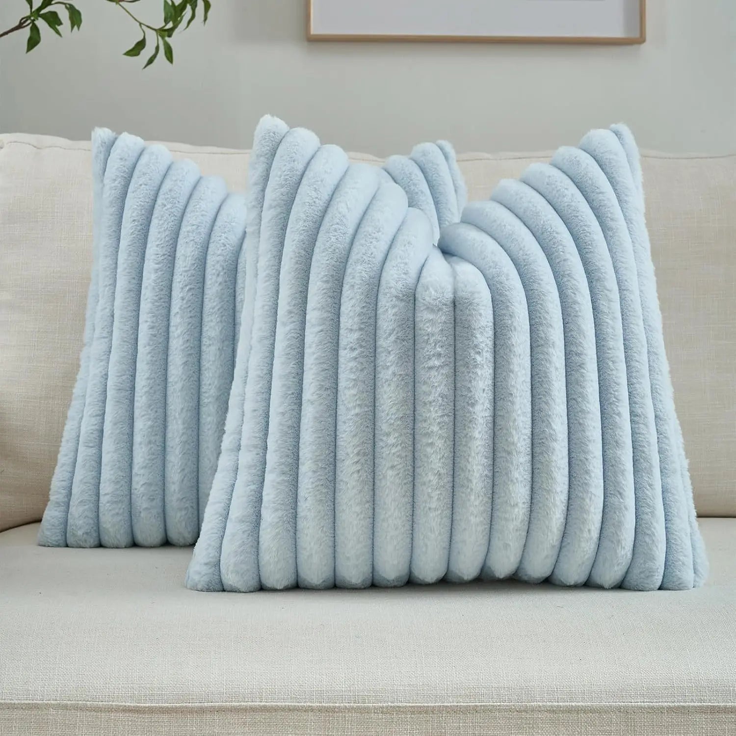 Housse de coussin carrée imitation fourrure de lapin – Rayures épaisses, ultra-douce, décoration canapé 2026