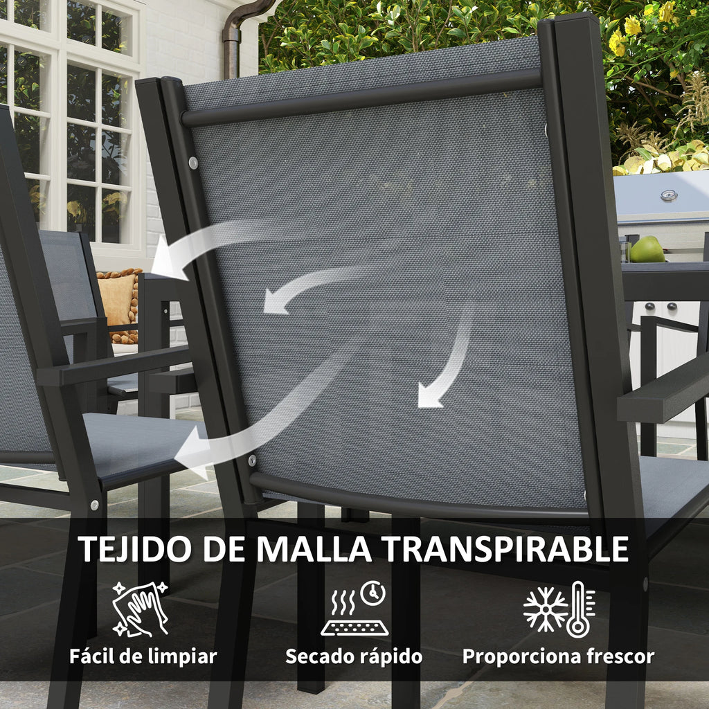 Ensemble table et chaises de jardin Outsunny – Chaises empilables, cadre acier, gris clair, terrasse et patio