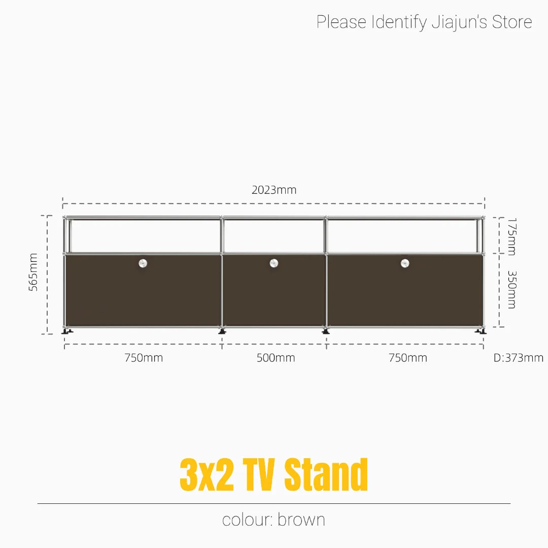 Meuble TV bas modulaire 3 niveaux – Buffet avec portes rabattables, cadre acier, style minimaliste