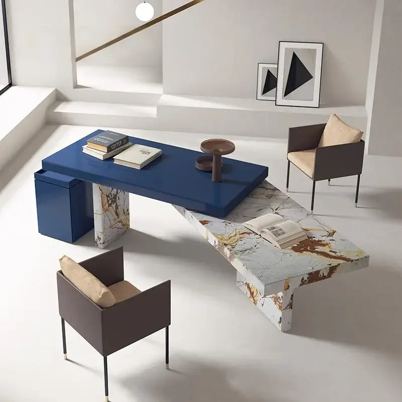 Bureau sur mesure en marbre style italien minimaliste – Pierre engineered anti-rayures, bureau et salle d'étude luxe