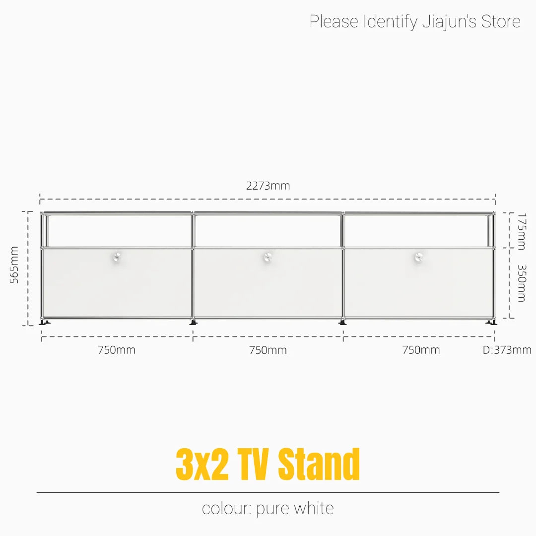 Meuble TV bas modulaire 3 niveaux – Buffet avec portes rabattables, cadre acier, style minimaliste