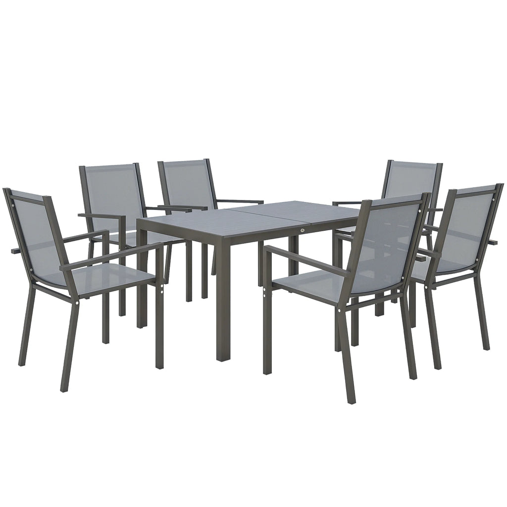 Ensemble table et chaises de jardin Outsunny – Chaises empilables, cadre acier, gris clair, terrasse et patio