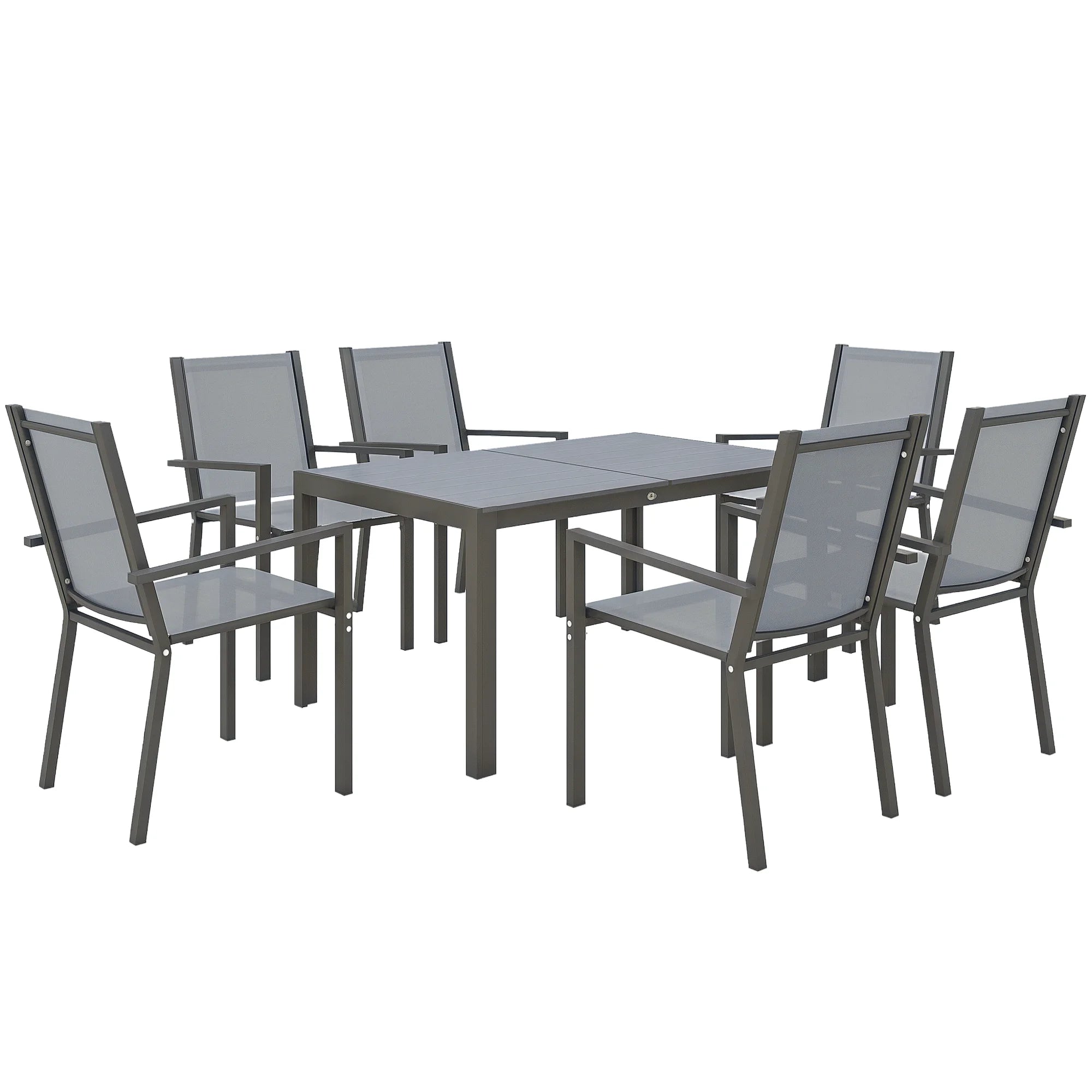 Ensemble table et chaises de jardin Outsunny – Chaises empilables, cadre acier, gris clair, terrasse et patio