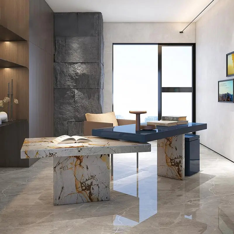 Bureau sur mesure en marbre style italien minimaliste – Pierre engineered anti-rayures, bureau et salle d'étude luxe
