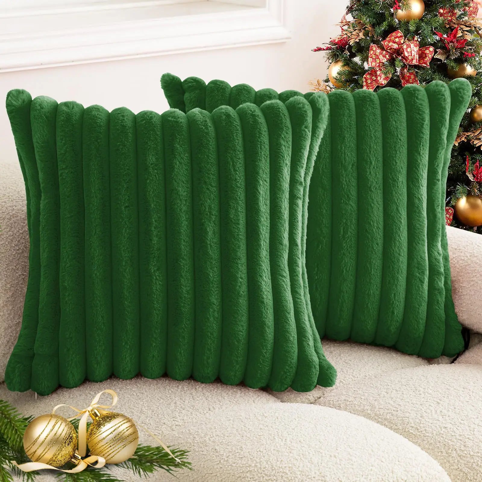 Housse de coussin carrée imitation fourrure de lapin – Rayures épaisses, ultra-douce, décoration canapé 2026