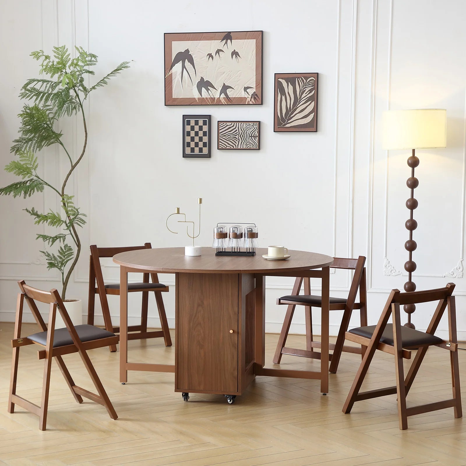 Table à manger ronde pliante avec chaises – Ensemble multifonction design tendance pour salon et salle à manger