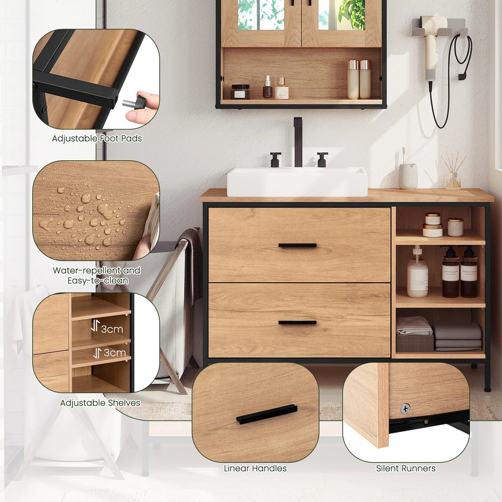 Meuble sous-lavabo Eugad avec 2 tiroirs et 3 compartiments – 90x60x30 cm, salle de bain