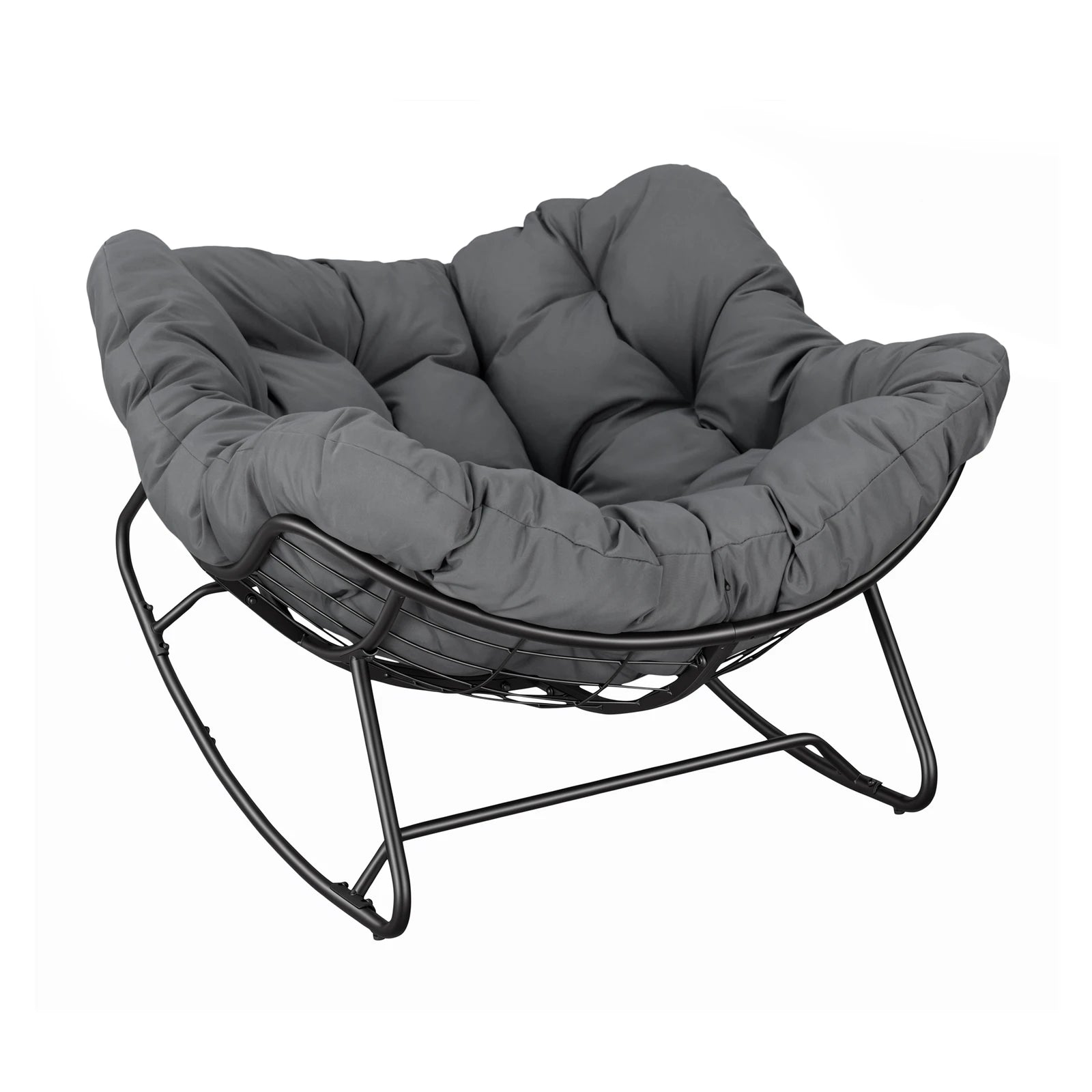 Rocking chair WOLTU forme œuf – Fauteuil à bascule avec coussin chenille, cadre métal, 150 kg, salon et balcon