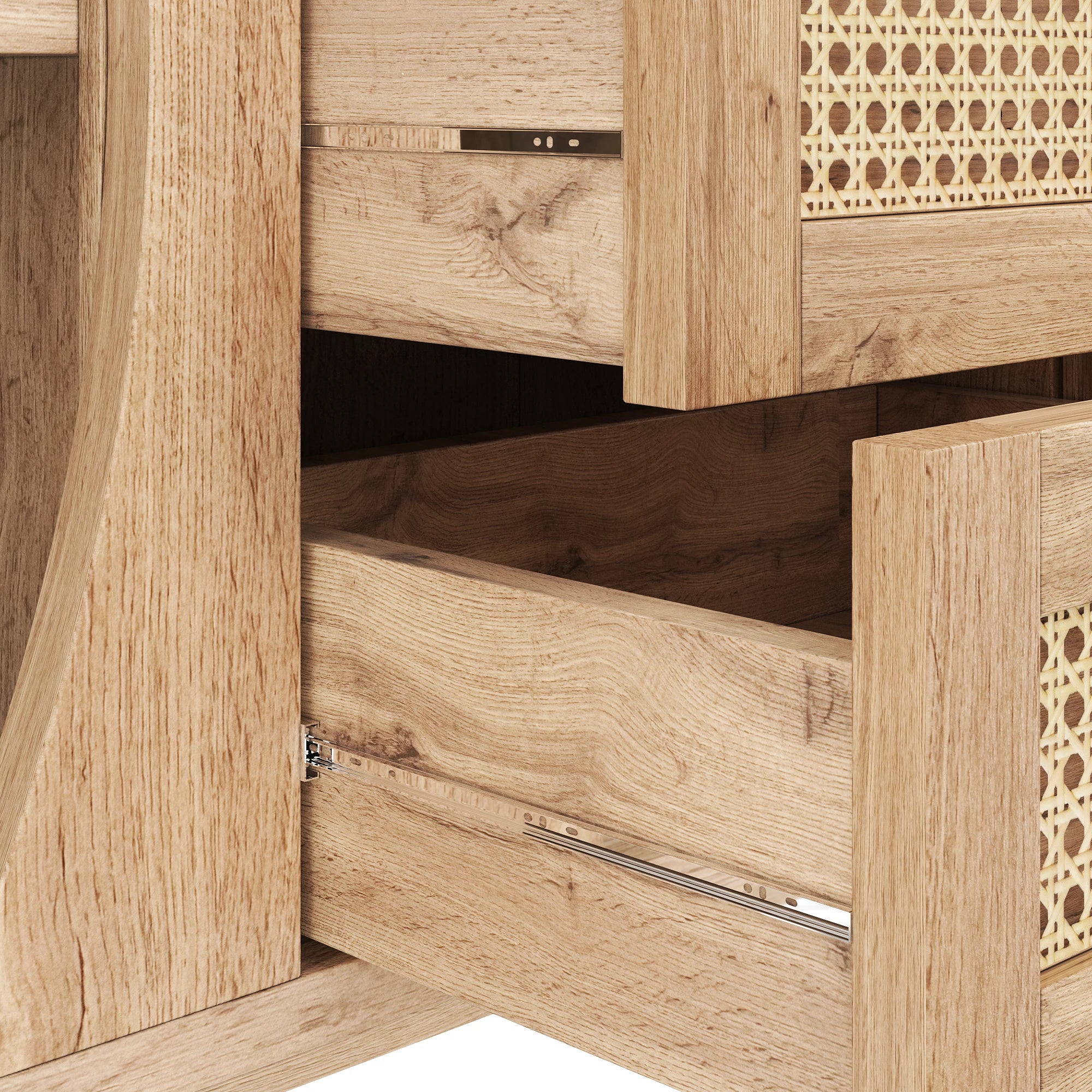 Buffet en rotin avec portes coulissantes – Étagères réglables, plateau arrondi, style naturel
