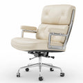 Chaise de bureau réglable en cuir véritable – Cadre aluminium, accoudoirs, pivotante, bureau et salon