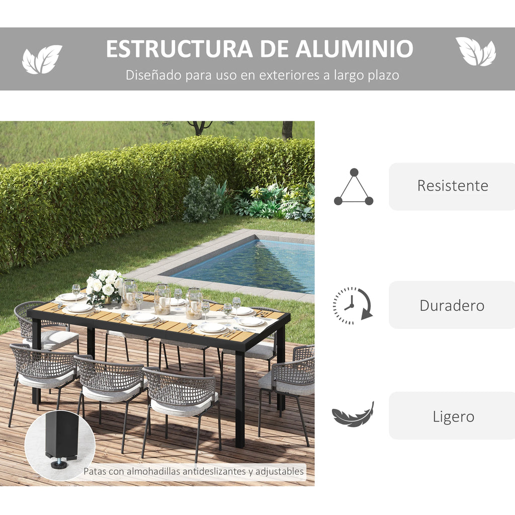Table de jardin aluminium Outsunny 8 personnes – 190x90x74 cm, extérieur terrasse