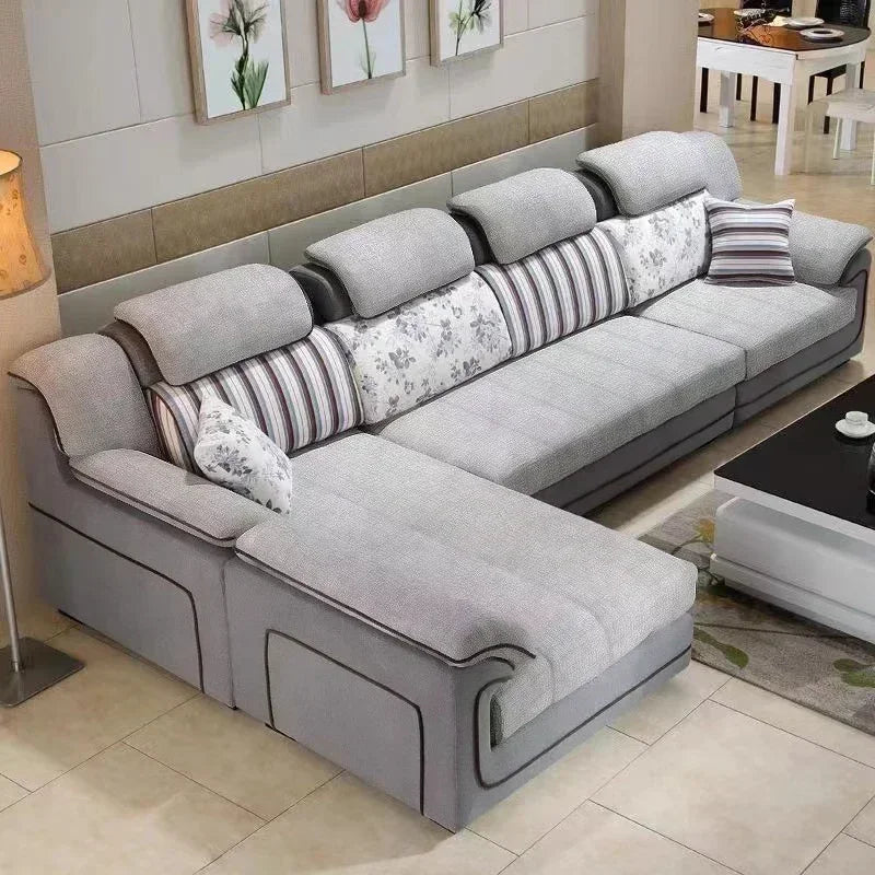 Canapé européen 2 places beige bois – Design nordique, accoudoir rembourré, style luxe minimaliste