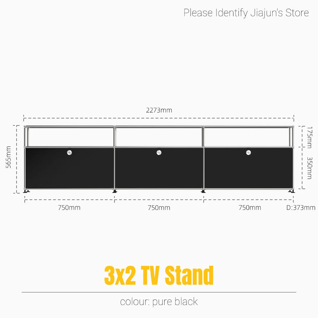 Meuble TV bas modulaire 3 niveaux – Buffet avec portes rabattables, cadre acier, style minimaliste